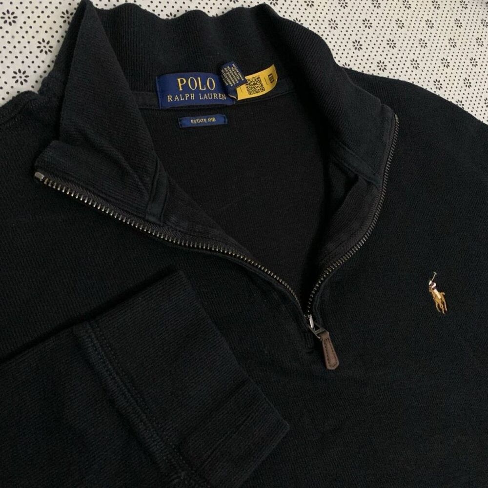 Polo Ralph Lauren Estate Rib Quarter Zip Pullover Sweater Black Mens L